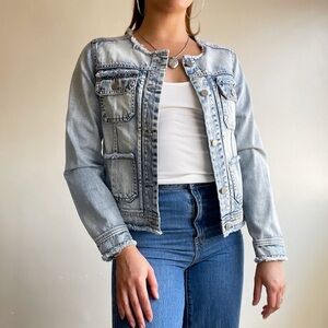 Wit & Wisdom Boho Urban Raw Hem Acid Wash Denim Jacket